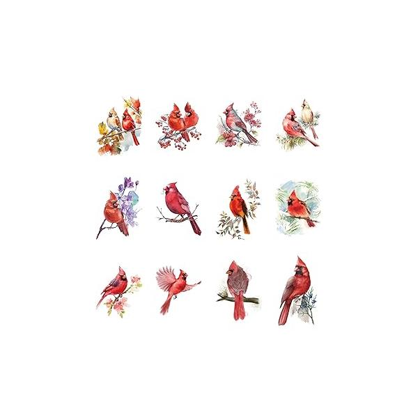 12 Sheets Red Cardinals Birds Temporary Tattoos, Watercolor Flowers Realistic Tattoo Stickers Body Art for Girls Boys Kids Adults