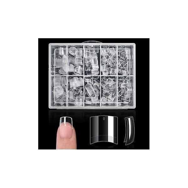 Buqikma 500PCS Short Nail Tips for Acrylic Nails - Clear False Artificial Manicure with Box（Pink Box Tips）