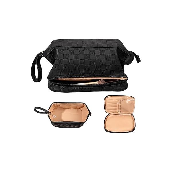 Abiudeng Large Capacity Makeup Bag Ladies Cosmetic Travel with Compartments Portable PU Leather Handle