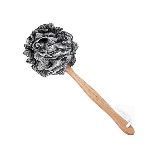Loofah Back Scrubber for Shower, Wooden Long Handle Bath Sponge Lufa Shower Brush, Soft Nylon Mesh Cleaner Washer, Women & Men Exfoliating Luffa Pouf on a Stick Body (Blue)