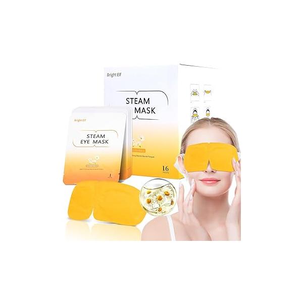 16 Packs Steam Eye Mask, Warm Compress for Dry Sleep Heated Masks Relaxing Gifts Women Moist Heat Eyes Soothing Fatigue, Disposable Mask SPA Essentials(Chamomile)