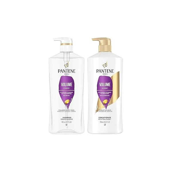Pantene Shampoo, Conditioner and Hair Treatment Set, Volume & Body for Fine Hair, Safe Color-Treated