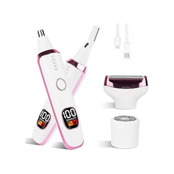 2025 Nose and Ear Hair Trimmer for Women Men, 4 in 1 Rechargeable Facial & Eyebrow Remover with LED Display, Painless Wet Dry Electric Razor Powerful Motor (Multicolor)