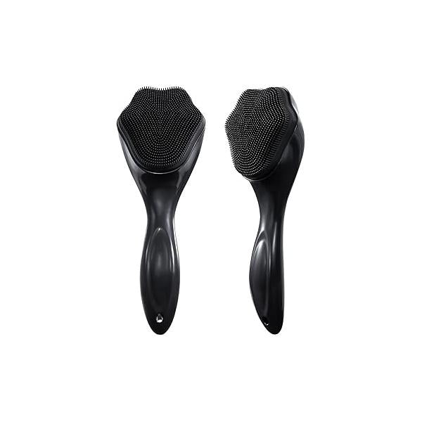 Silicone Face Scrubber Exfoliating Brush 2 Pack for Men, Beomeen Manual Handheld Facial Cleansing Blackhead Scrubber, Soft Bristles Waterproof Skincare, Black