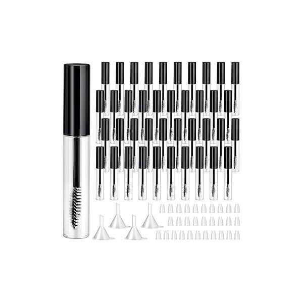 40 Pieces 10 ml Empty Mascara Tubes Eyelash Wand Refillable Clear Bottles Cream Container Bottle with 4 Transparent Funnels Transferring Castor Oil for DIY Cosmetics (Black)