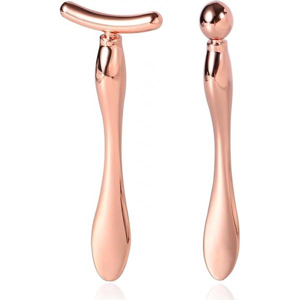Pimoys 2 Pcs Metal Eye Cream Applicator Face Roller Massager Tool,Eye Massage Wand Stick Women for Facial Reducing Puffiness Wrinkle Gift