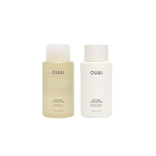 OUAI Fine Shampoo and Conditioner Set - Sulfate Free for Hair Made with Keratin, Marshmallow Root, Shea Butter & Avocado Oil of Parabens Phthalates (10 Fl Oz)