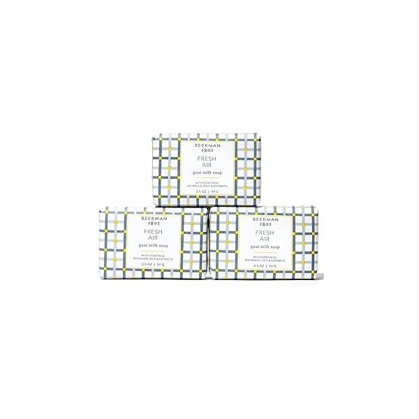 Beekman 1802 Goat Milk Body Soap Bar 3-Piece Set, Fresh Air - Scented 3.5 oz Nourishes, Moisturizes & Hydrates 100% Vegetable with Lactic Acid Good for Sensitive Skin Cruelty Free