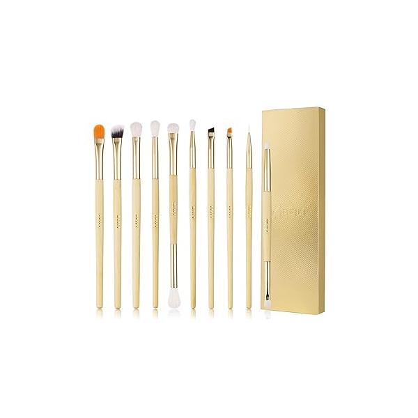 BEILI Eyeshadow Brushes Set 10pcs Duo End Eye Makeup Travel with Soft Synthetic Hairs & Real Bamboo Wood Handle for Eyeshadow, Blending,Concealer, Eyebrow, Eyeliners