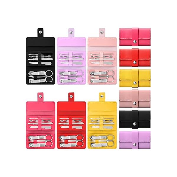 WILLBOND 12 Sets Manicure Set Nail Clippers Pedicure Kit 7 in 1 Stainless Steel Professional Grooming Kits Care Tools with Travel Case Multi Color(Bright Colors)