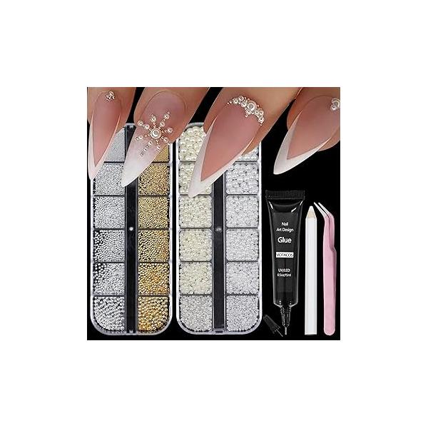 Nail Art Pearls with Rhinestones Glue Gel Flatback Charms Luxurious Supplies Accessories Gold Silver Gems Jewelry for Women Design