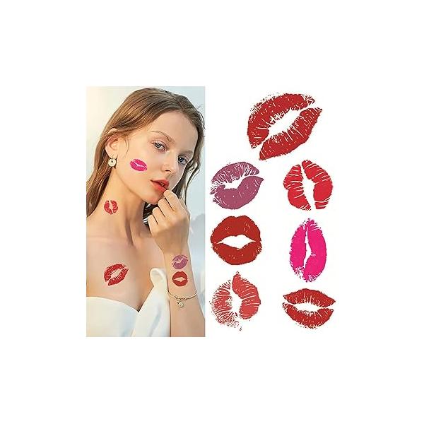 65Pcs Red Lips Temporary Tattoo Stickers, Self-Adhesive Fake Tattoos, Water-Proof Face Stickers for Adult Women, Girls