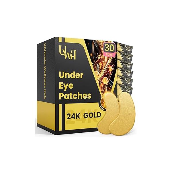 30P Under Eye Patches for Dark Circles and Puffy Eyes | Infused Gel 24K Gold Masks Skin Care of Puffiness & Bags Treatment Women Ideal Beauty (30 Pairs, Gold)