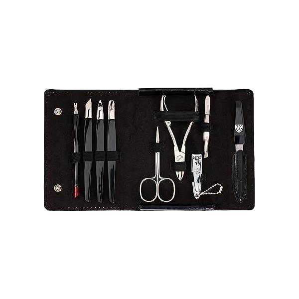 3 Swords Germany - brand quality 9 piece manicure pedicure grooming kit set for professional finger & toe nail care scissors clipper fashion leather case in gift box, Made Solingen (03584)