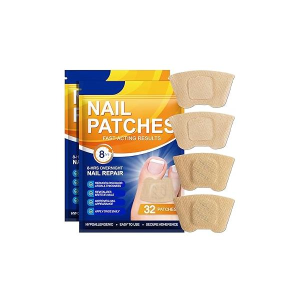 64 pcs Toenail Treatment Extra Strength-8-Hrs Overnight Nail Repair,ingrown toenail treatment,Strengthens Brittle Nails,Improves Texture & Thickening Hypoallergenic Easy To Use Secure Adherence