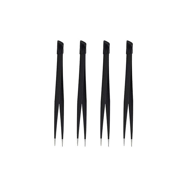 4 Pcs Multifunctional Manicure Tweezers Professional Pointed Tweezer with Rubber Embossing End for Nail Art