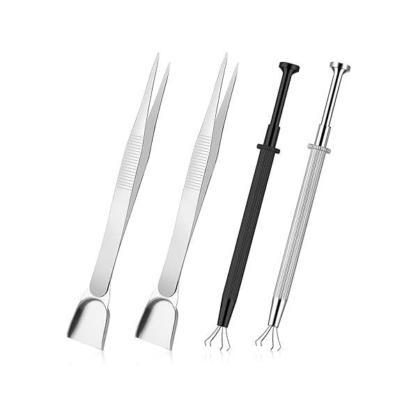 4 Pcs Jeweler Pick Up Tool, Piercing Ball Grabber Tool Set, Assistant Pen Double-Ends Tweezers with Shovel Head Stainless Steel Pearl Sprinkles for Tiny Objects Cake Decor Supplies