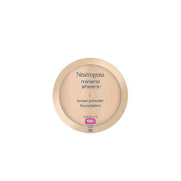Neutrogena Mineral Sheers Lightweight Loose Powder Makeup Foundation with Vitamins A, C, & E, Sheer to Medium Buildable Coverage, Skin Tone Enhancer, Face Redness Reducer, Natural Ivory 20,.19 oz