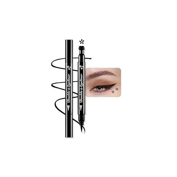 BINGBRUSH Double-sided Liquid Stamp Eyeliner Pen, Face Stamps Makeup Extremely Black Waterproof Slim Gel Felt Tip High Pigment & Seal (10#Star&Red)