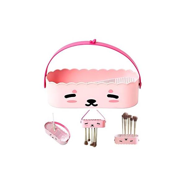 3 in 1 Silicone Makeup Brush Cleaner Bowl with Drying Holder, and Organizer Make up Mat for Brush, Sponge, Powder Puff(Panda White)