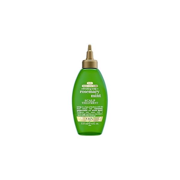 OGX Extra Strength Refreshing Scalp + Rosemary Mint Dry Treatment, Treatment to Help Remove Buildup, Minty Leave-In for Shiny Hair, 4 fl. oz
