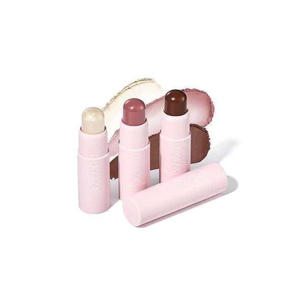 3PCS Cream Blush Highlighter Bronzer Contour Stick, Face Make up Kit Sticks for Girls and Women #HCB2 Medium to Dark
