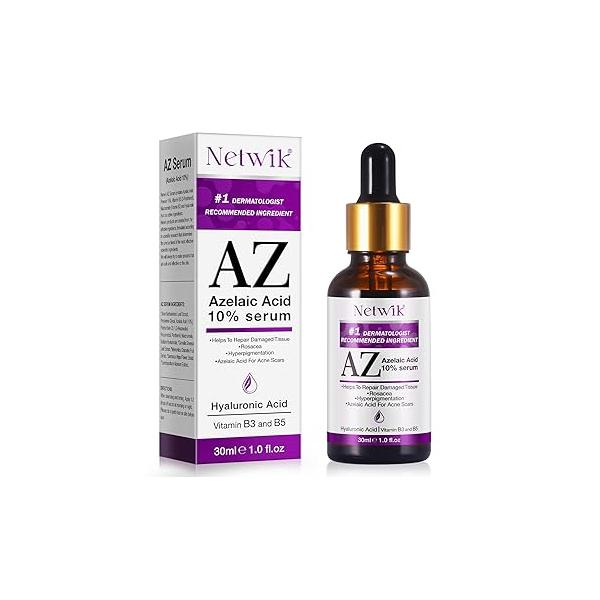 Azelaic Acid Serum - 10% for Acne Treatment Fast Rosacea Skin Care Redness Relief Face and Boost Radiance with Niacinamide & Vitamin B3, B5 Hyaluronic Acid, 1 Fl Oz