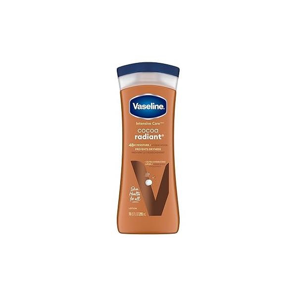 Vaseline Intensive Care Cocoa Radiant - Hand & Body Moisturizer with Butter, Shea Petroleum Jelly, Healing Lotion for Extremely Dry Skin, 10 Oz