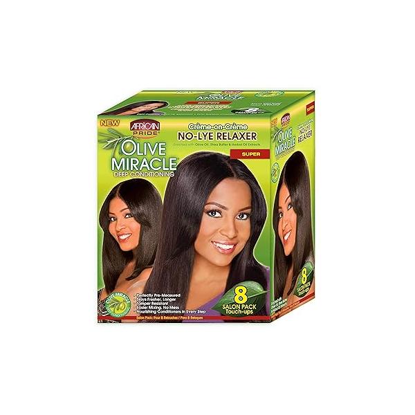 African Pride Olive Miracle Deep Conditioning No-Lye Relaxer - Super Kit 8-Count