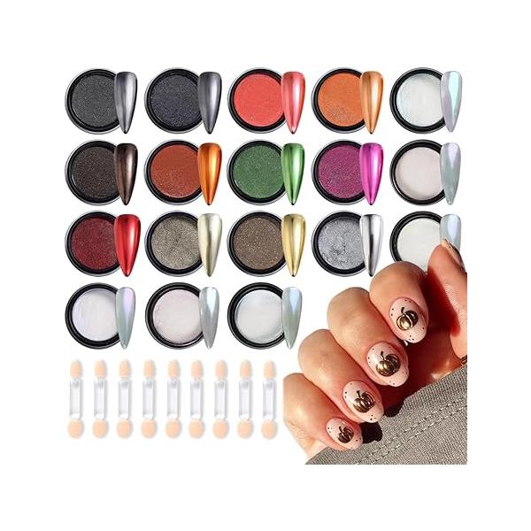 Chrome Nail Powder Set 14 Colors Pink Blue Silver Metallic Effect Mirror for Nails With Brushes Holographic Pigment Chameleon Flakes Gold Leaf Decoration Supplies