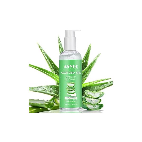 300x2 ML Natural Aloe Vera Gel -Organic Moisturizing Vera, Soothing and Hydrating, Sunburn Scar Repair, After Sun Care for Face Body Hair