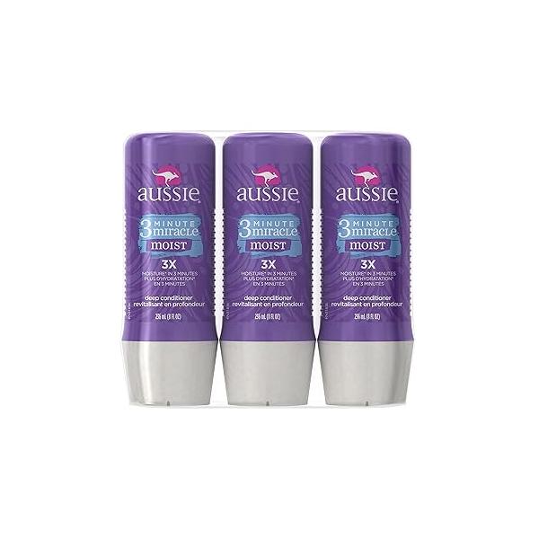 Aussie 3 Minute Miracle Moist Deep Conditioning Treatment, Detangler, 8 Fluid Ounces (Pack of 3) - Conditioner