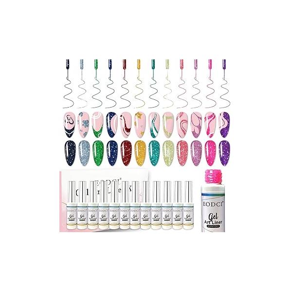 Nail Art Liner Set 6 Pcs Black White Red Gold Silver Glitters Colors Paint Swirl Built Thin Brush in Bottle Soak off Led Lamp Gel Polish Manicure Kits