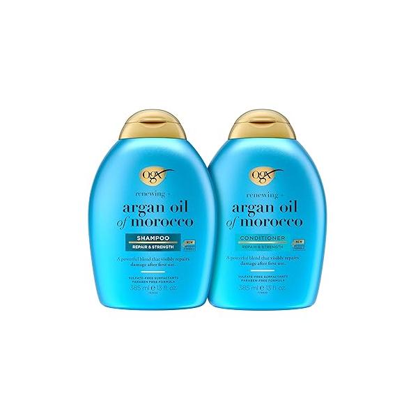 OGX Renewing + Argan Oil of Morocco Shampoo & Conditioner Set, Damage Repairing Helps Strengthen Repair Dry, Damaged Hair, Sulfate-Free Surfactants, 13 fl. Oz, 2 Pack
