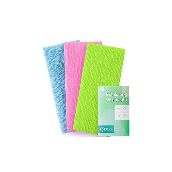 3 Pieces Exfoliating Washcloth Shower Towel African Net Sponge Japanese Wash Cloth Face Loofah Body Scrubber for Exfoliation