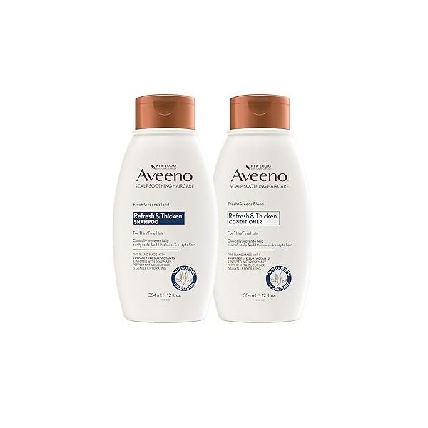 Aveeno Fresh Greens Shampoo + Conditioner with Rosemary, Peppermint & Cucumber to Thicken Nourish, Clarifying Volumizing for Thin or Fine Hair, Paraben-Free, 12 Fl Oz, 2 Count (Pack of 1)