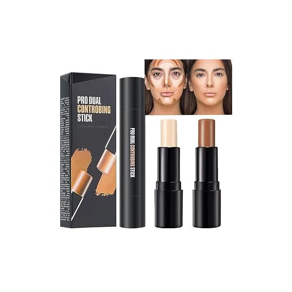 4 Colors Cream Contour Sticks Makeup Kit, Primer Face Highlighter Contouring for Beginners, Highlight and Concealer Blur Stick, Corrector 1#,3#