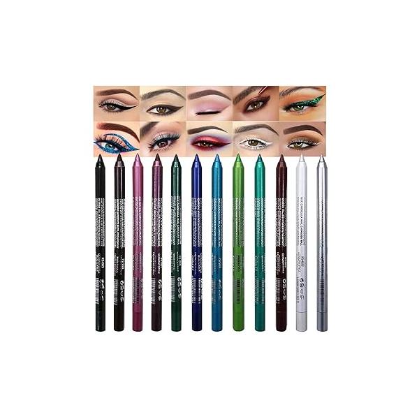 evpct 12Pcs Green Blue White Black Brown Purple Color Gel Glitter Eyeliner Pencils Set for Women Waterline Waterproof Smudge Proof lapiz de ojos delineador contra el agua Eye Liner Makeup 1