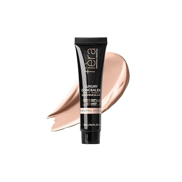 Fièra Luxury Concealer & Foundation with Anti-Aging Ingredients - Full Coverage for Dark Circles, Wrinkles, Fine Lines, and Spots, All-Day Wear For Mature Skin Neutral Beige, 0.5 FL. OZ. / 15 ML