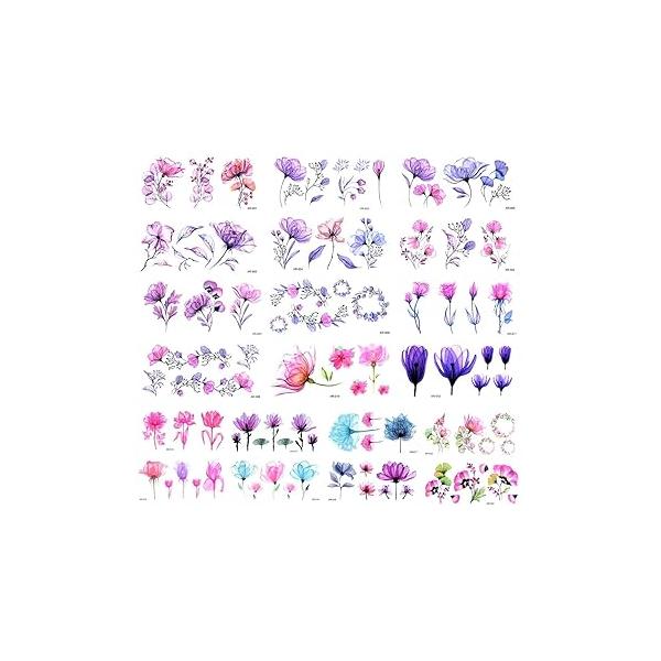 20 Sheets Flower Temporary Tattoos Stickers Waterproof Fake Tattoo Sticker for Body Art Watercolor Floral Women Girls Mixed Style Realistic Small Flowers Arm Hand Neck