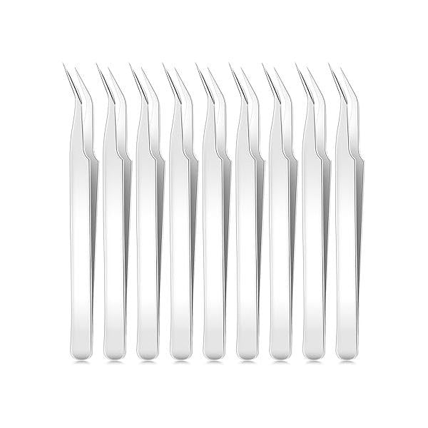 Honoson 9 Pieces Curved Pointed Craft Tweezers Stainless Steel Precision Tweezer with Protective Cover for Rhinestones Dried Flowers Stickers Eyelash Extension Jewelry Making(Black)