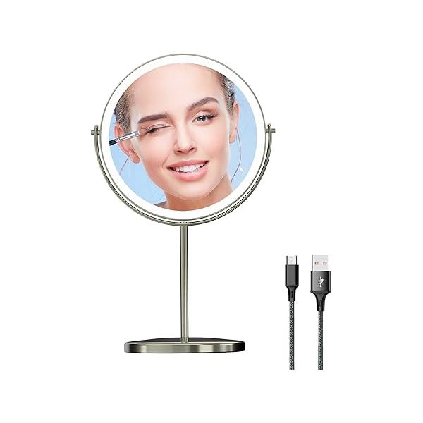 8" Lighted Vanity Mirror with Lights, 1X/10X Magnifying Makeup Mirror, Double Sided 360 Swivel USB Rechargeable, 3 Color Gifts for Women Mom Teen Girls