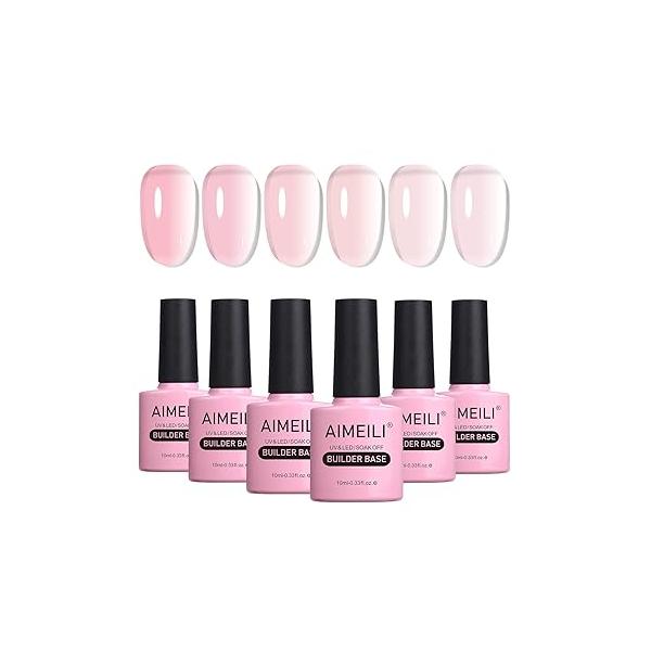 AIMEILI Builder Base Clear Sheer Color Gel, Hema Free, Cruelty Vegan, No Need Slip Solution, Soak Off Gel Nail Polish 6pcs X 10ml - Kit Set 36
