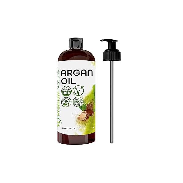 Argan Oil for Dry, Damaged, Curly and Frizzy Hair Growth - Organic Skin Serum from Morocco, 16 oz Pure Cold Pressed