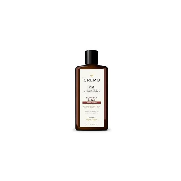 Cremo Bourbon & Oak 2 in 1 Shampoo Conditioner for Men, A Sophisticated Blend of Distillers Spice, Fine and White Oak, 16 Fl Oz