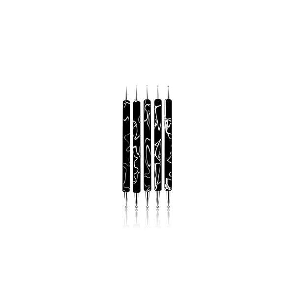 5Pcs Dotting Tools Nail Art Double-Ended Tool Embossing Stylus Manicure Design, Painting, Sculpting & DIY Decorations (Black)