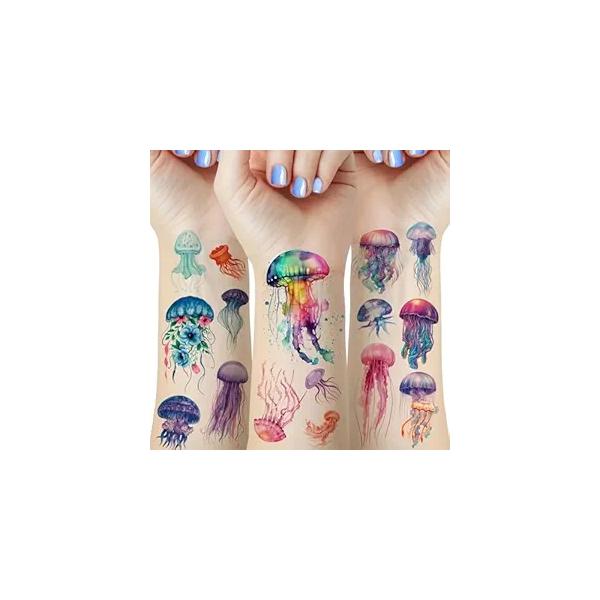 40 Pieces Jellyfish Temporary Tattoos, Watercolor Under The Sea Ocean Fake Tattoo Stickers for Woman Kids Birthday Party Favor Decorations Supplies, Hand Arm Shoulder Body Art