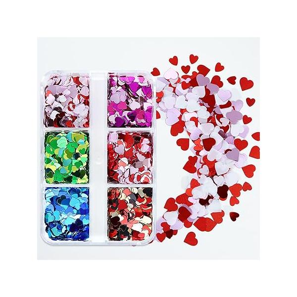 Heart Nail Art Glitter Sequins 3D Mixed Flakes Designs Sparkly Love Confetti Acrylic Nails Tips Supplies for Women Girls Manicure Charms Decorations