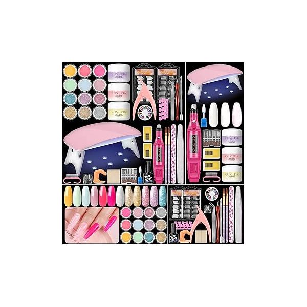 Acrylic Nail Kit for Beginners with Everything Nails Set Drill and U V Light Professional Glitter Powder Decorations Rhinstones DIY Gifts Women