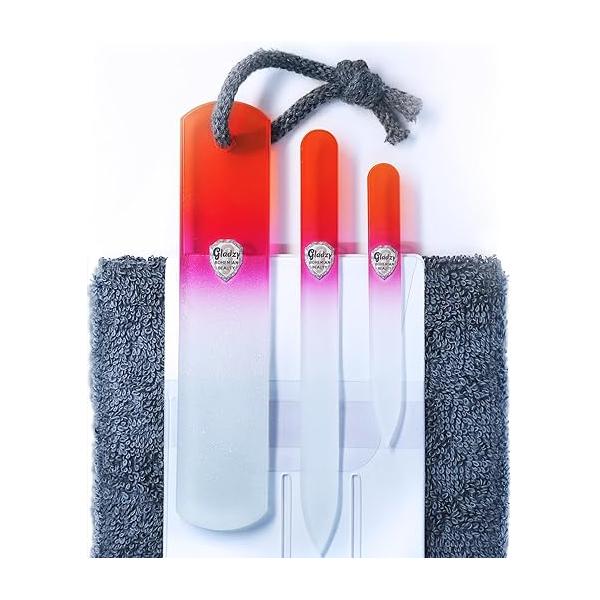 GLADZY Genuine Czech Glass Nail File Set - Callus Remover Foot Rasp, Double Sided Different Grit Surface, Professional Manicure and Pedicure Tools for Natural Nails, Shaper, Ethically Made in EU